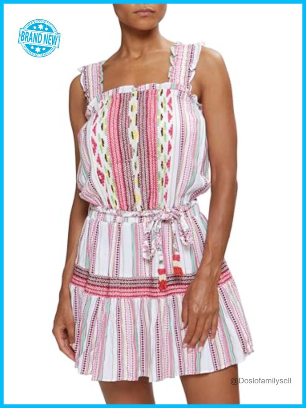 Women's Smocked Waist Mini Dress Embroidered Sleeveless A-Line